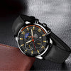 Waterproof Sport Watch with Leather Strap and Date