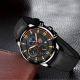 Waterproof Sport Watch with Leather Strap and Date