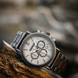 Wood and Stainless Steel Chronograph Watch