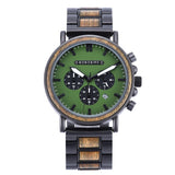 Wood and Stainless Steel Chronograph Watch