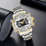 Men Military Gold Sport Wrist Watch with Dual Display